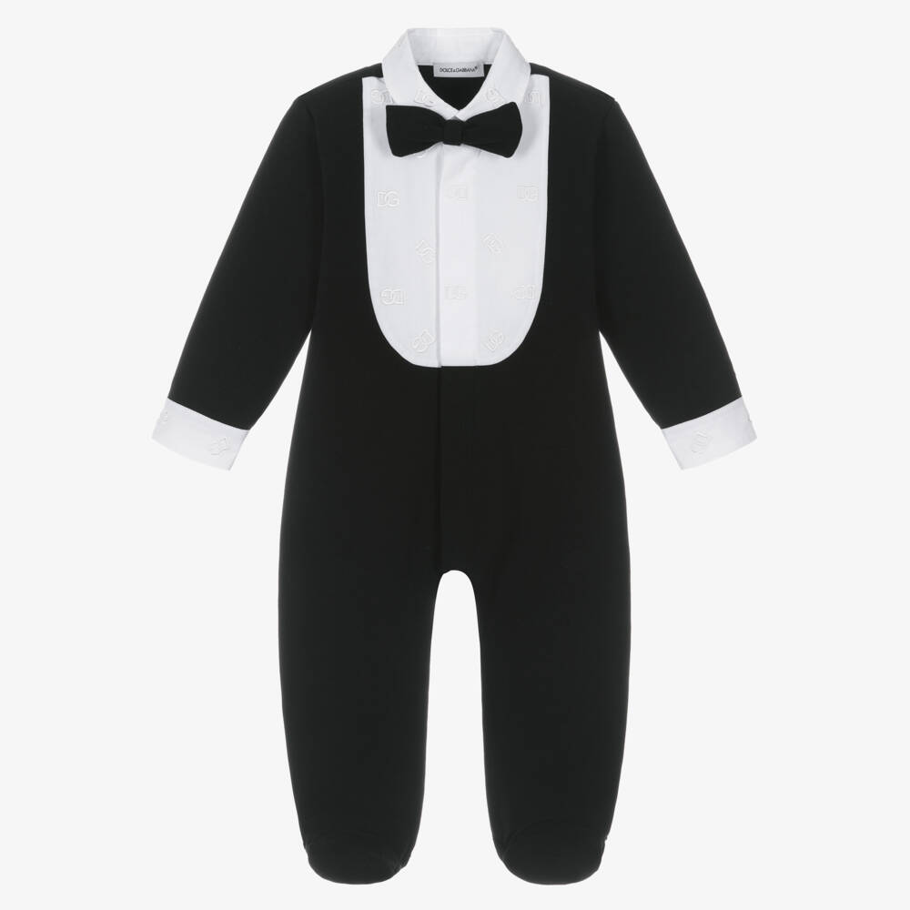 Dolce & Gabbana-Boys Black Cotton Jersey Tuxedo Babysuit | Childrensalon
