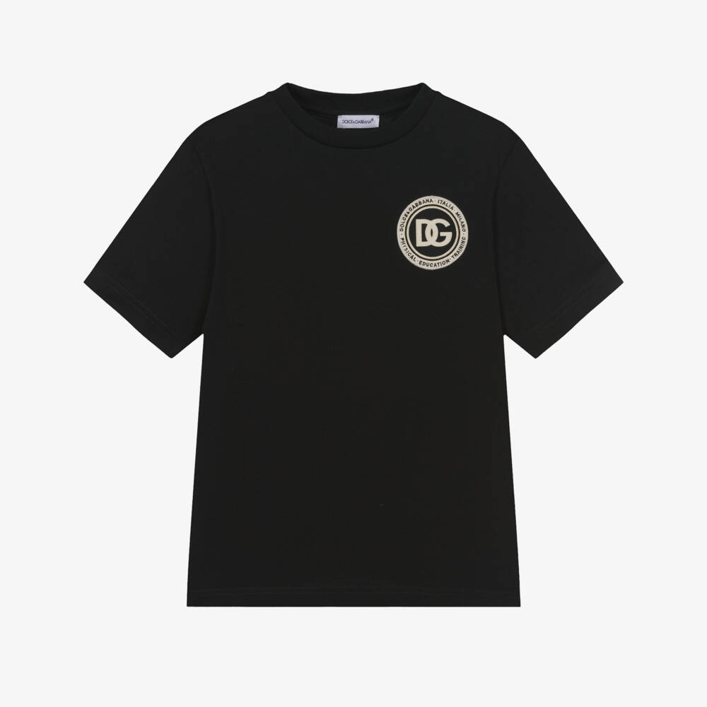 Dolce & Gabbana-Boys Black Cotton Logo Patch T-Shirt | Childrensalon