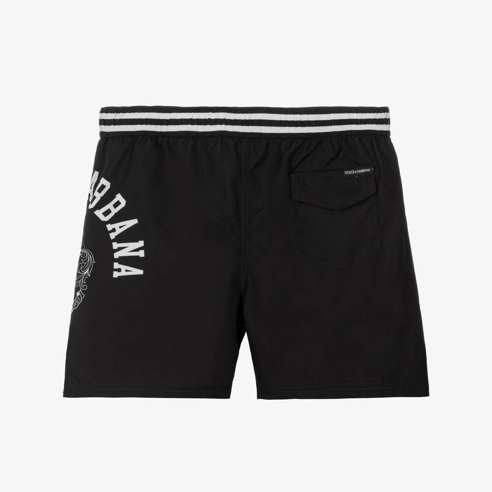Dolce & Gabbana-Boys Black Crest Logo Swim Shorts | Childrensalon