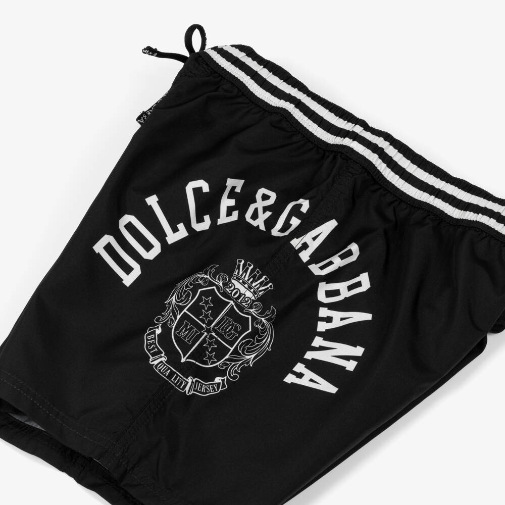 Dolce & Gabbana-Boys Black Crest Logo Swim Shorts | Childrensalon