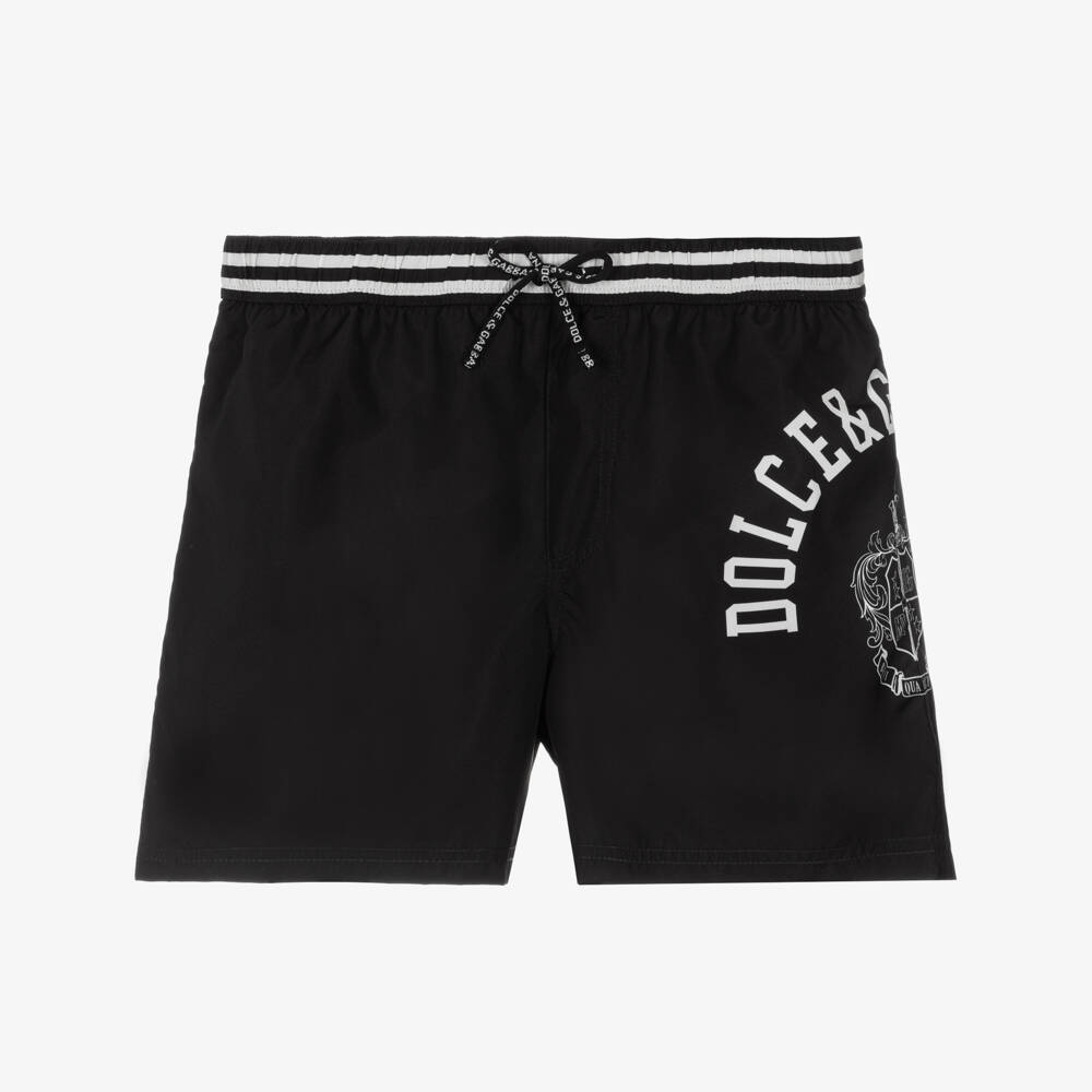 Dolce & Gabbana-Boys Black Crest Logo Swim Shorts | Childrensalon