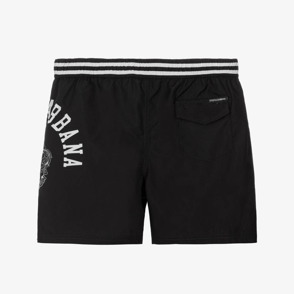 Dolce & Gabbana-Boys Black Crest Logo Swim Shorts | Childrensalon