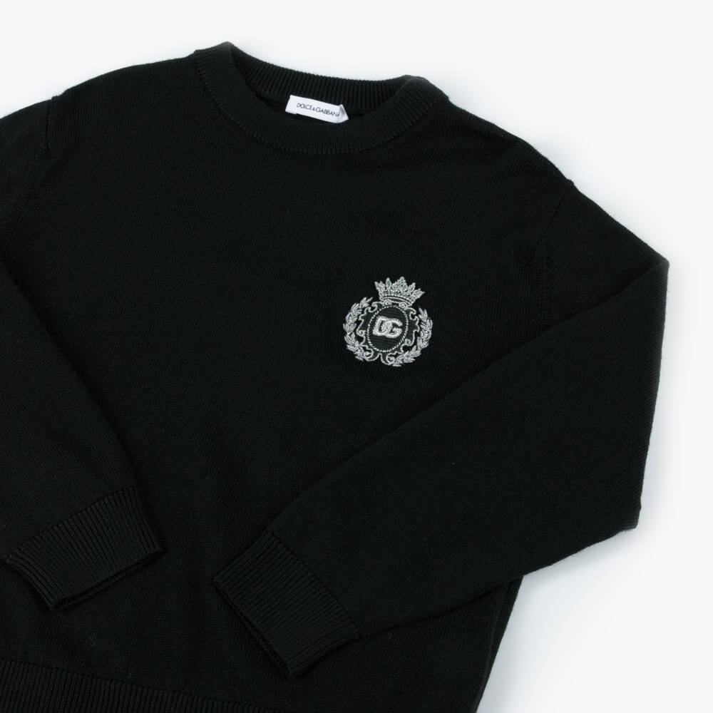 Dolce & Gabbana-Boys Black Crest Logo Wool Jumper | Childrensalon