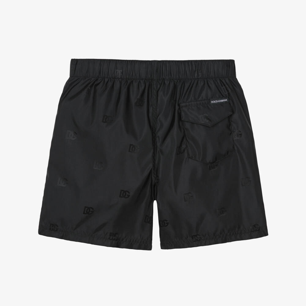 Dolce & Gabbana-Boys Black DG Logo Patterned Swim Shorts | Childrensalon