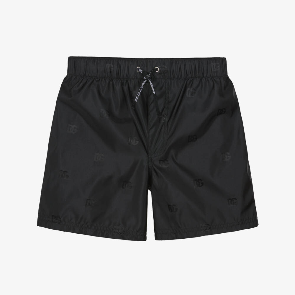 Dolce & Gabbana-Boys Black DG Logo Patterned Swim Shorts | Childrensalon