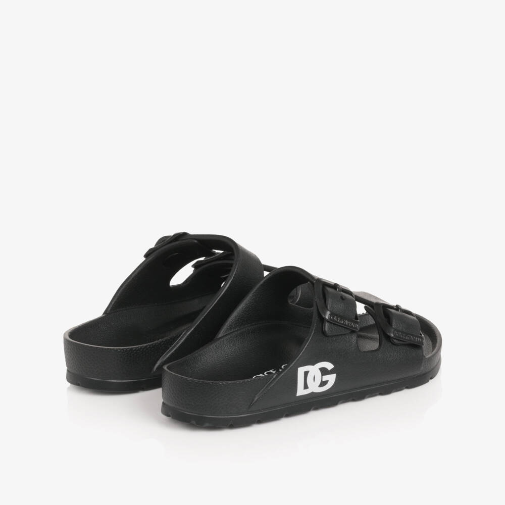 Dolce & Gabbana-Boys Black Double Strap Sliders with DG Logo | Childrensalon