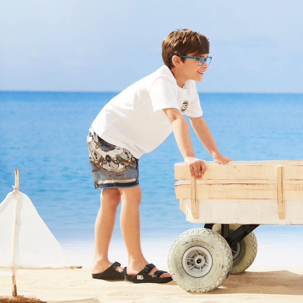 Dolce & Gabbana-Boys Black Double Strap Sliders with DG Logo | Childrensalon