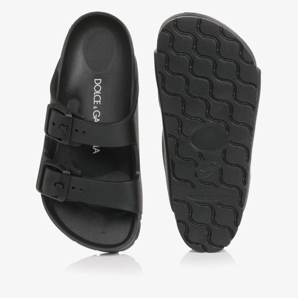 Dolce & Gabbana-Boys Black Double Strap Sliders with DG Logo | Childrensalon