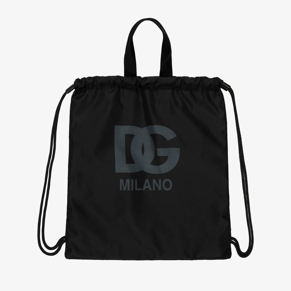 Dolce & Gabbana-Boys Black Drawstring Sports Backpack with DG Logo (40cm) | Childrensalon
