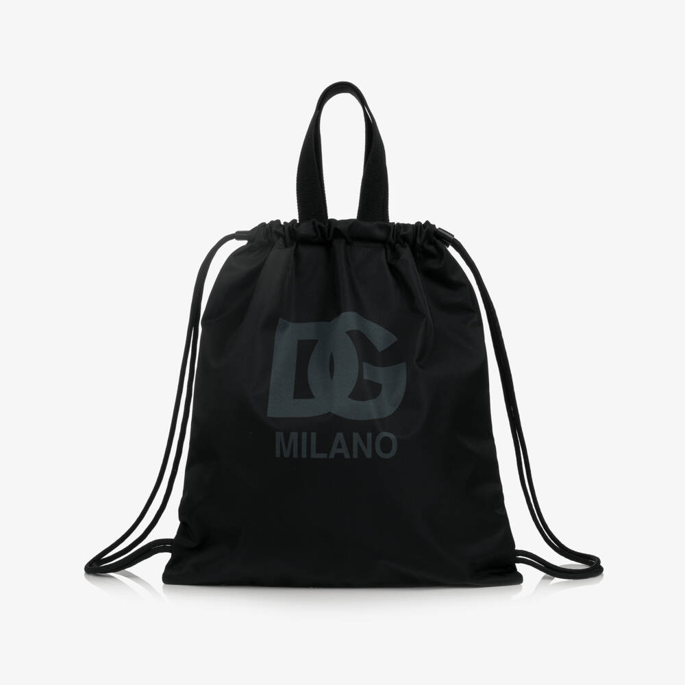 Dolce & Gabbana-Boys Black Drawstring Sports Backpack with DG Logo (40cm) | Childrensalon