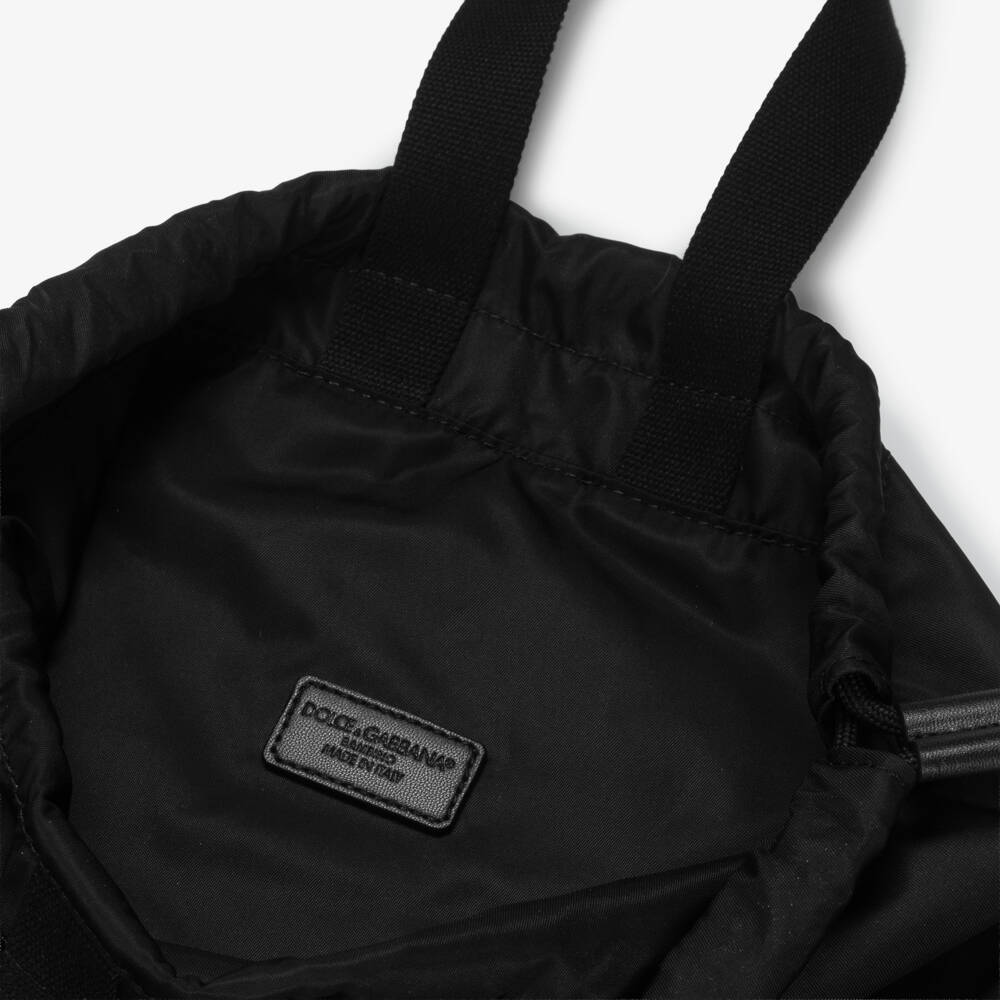 Dolce & Gabbana-Boys Black Drawstring Sports Backpack with DG Logo (40cm) | Childrensalon