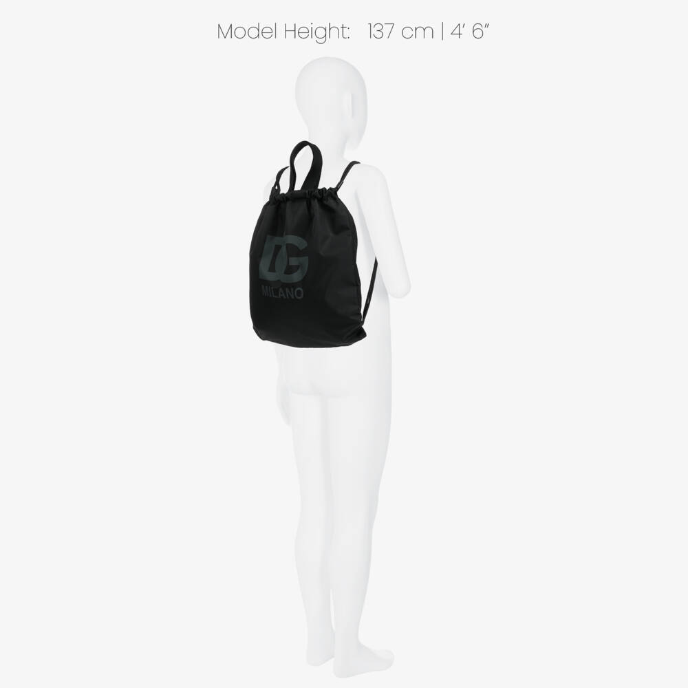 Dolce & Gabbana-Boys Black Drawstring Sports Backpack with DG Logo (40cm) | Childrensalon
