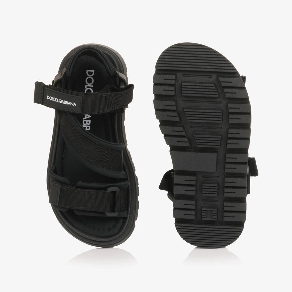 Dolce & Gabbana-Boys Black Grosgrain Velcro Strap Sandal | Childrensalon