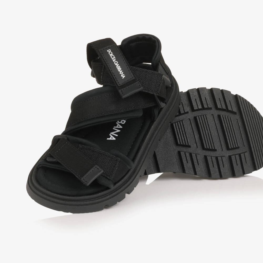 Dolce & Gabbana-Boys Black Grosgrain Velcro Strap Sandal | Childrensalon