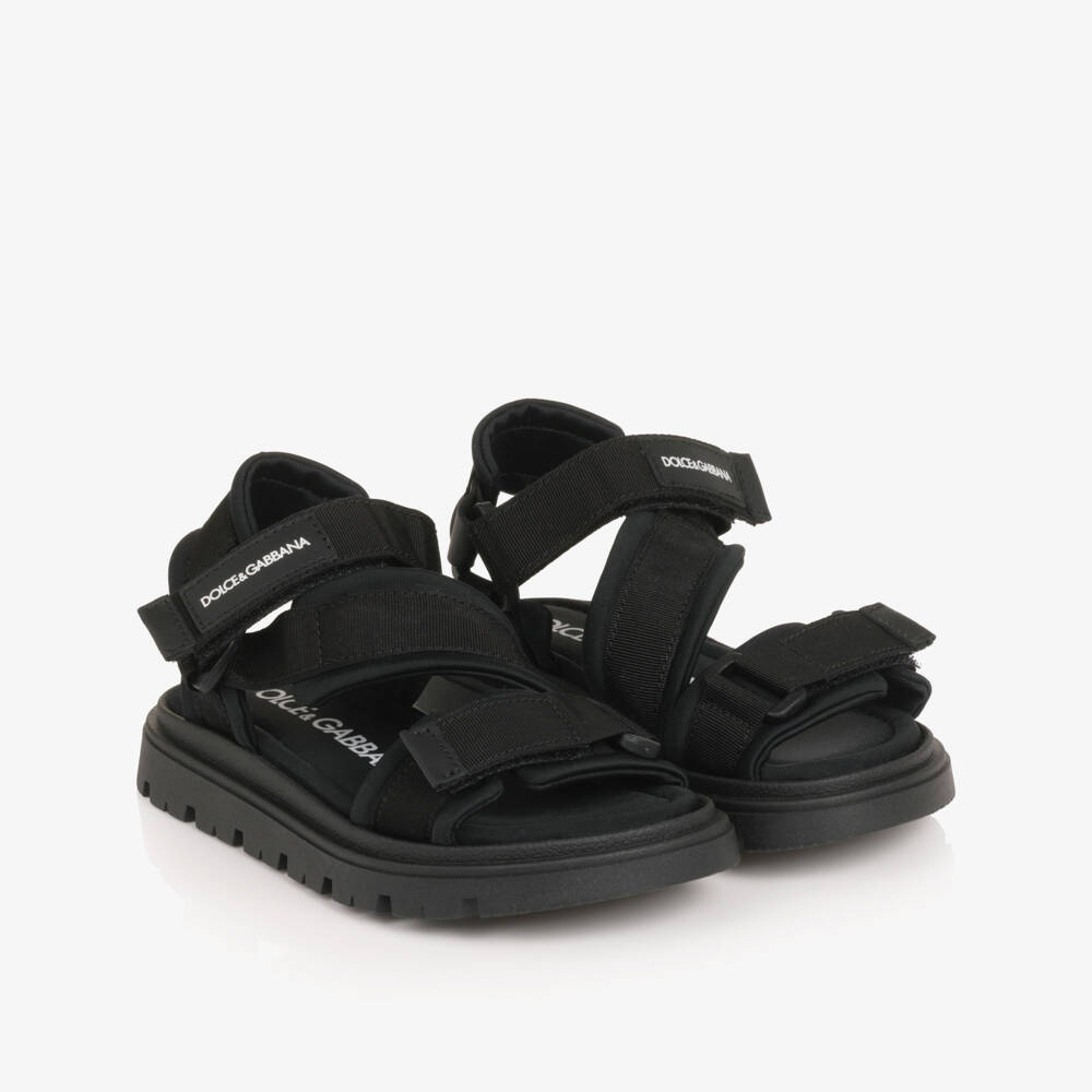 Dolce & Gabbana-Boys Black Grosgrain Velcro Strap Sandal | Childrensalon