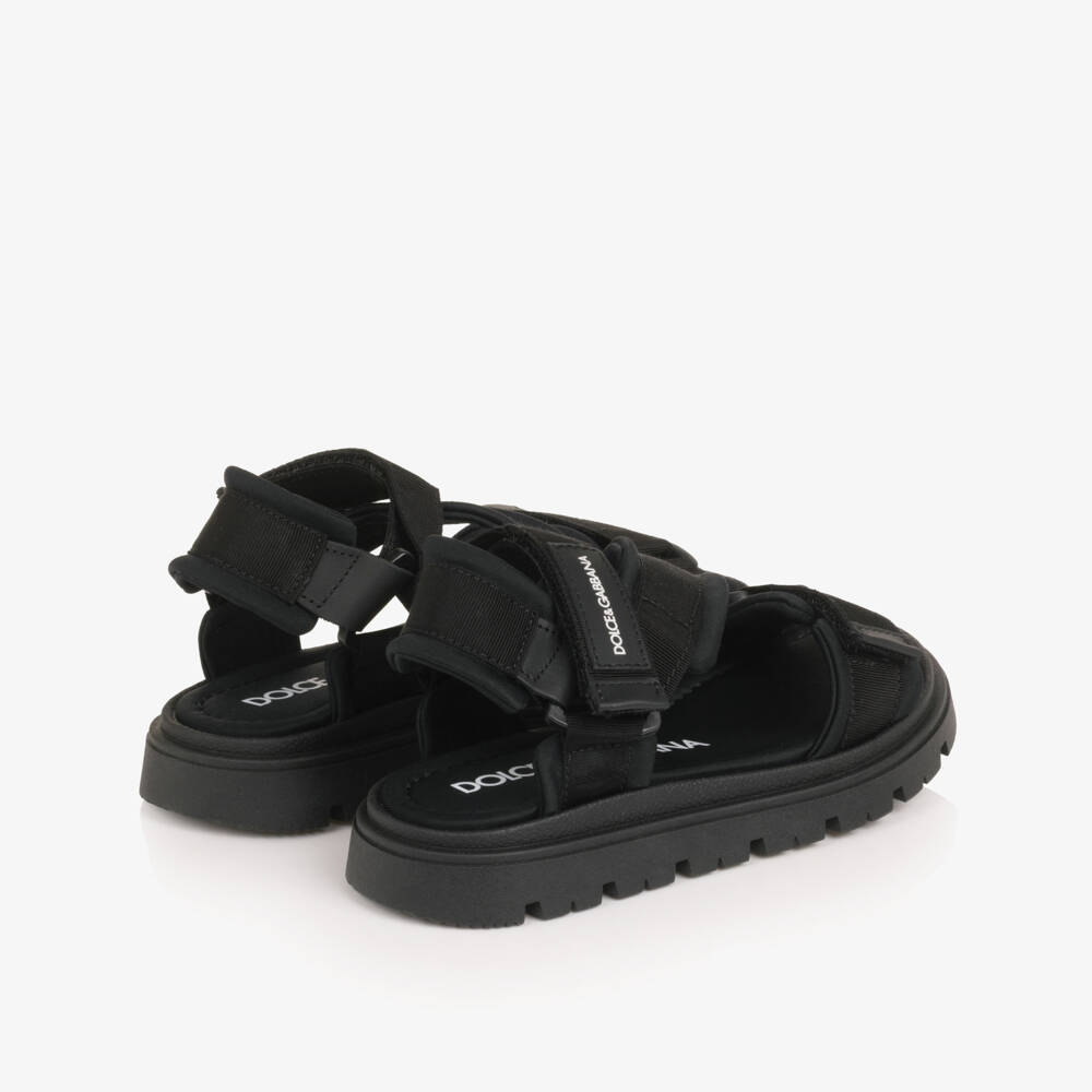Dolce & Gabbana-Boys Black Grosgrain Velcro Strap Sandal | Childrensalon