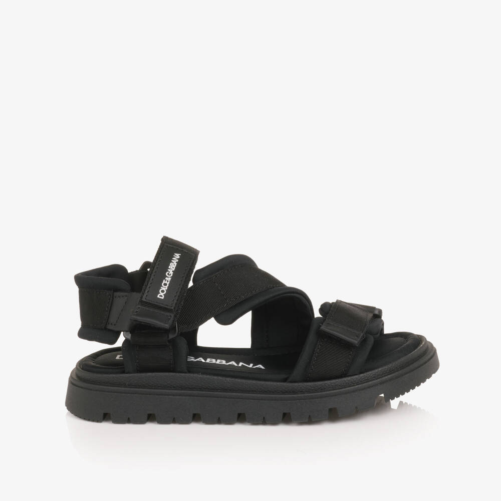 Dolce & Gabbana-Boys Black Grosgrain Velcro Strap Sandal | Childrensalon