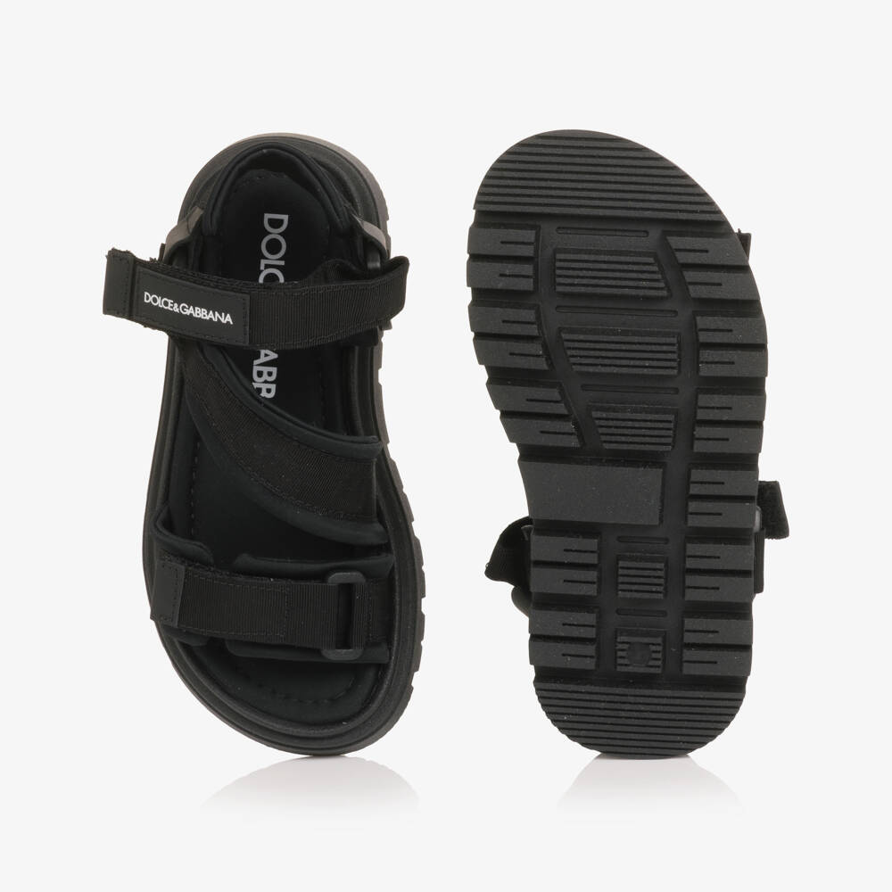 Dolce & Gabbana-Boys Black Grosgrain Velcro Strap Sandal | Childrensalon