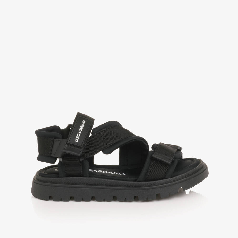 Dolce & Gabbana-Boys Black Grosgrain Velcro Strap Sandal | Childrensalon