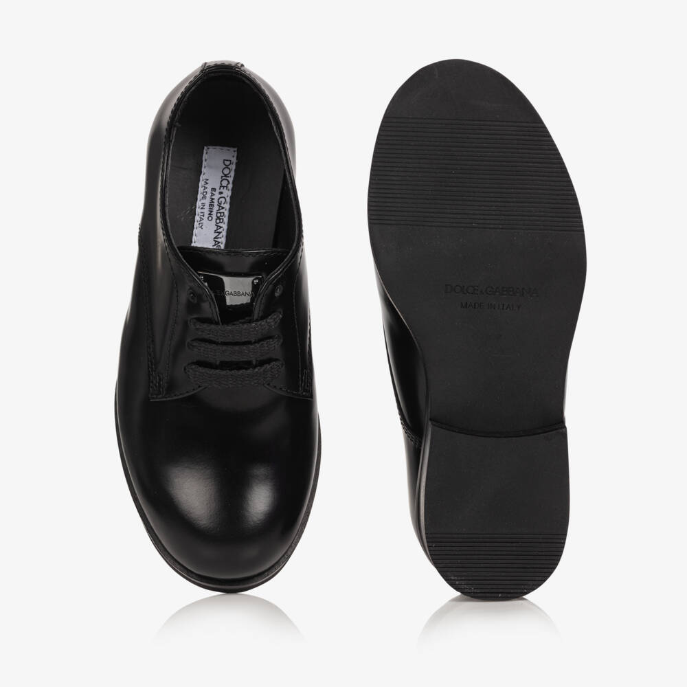 Dolce & Gabbana-Boys Black Leather Lace-Up Shoes | Childrensalon