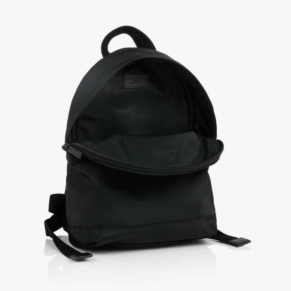 Dolce & Gabbana-Boys Black Nylon Backpack with DG Logo (31cm) | Childrensalon