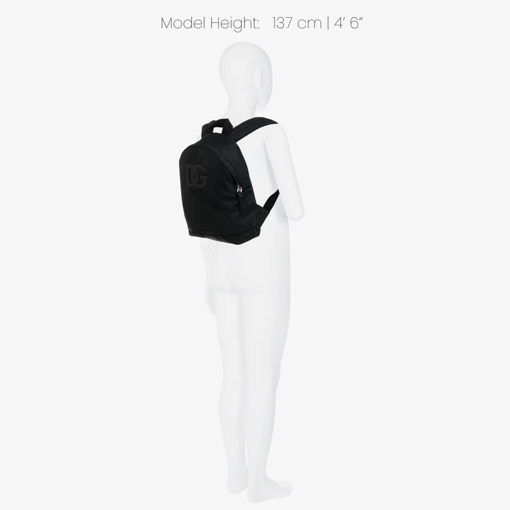 Dolce & Gabbana-Boys Black Nylon Backpack with DG Logo (31cm) | Childrensalon
