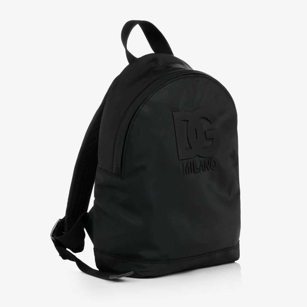 Dolce & Gabbana-Boys Black Nylon Backpack with DG Logo (31cm) | Childrensalon
