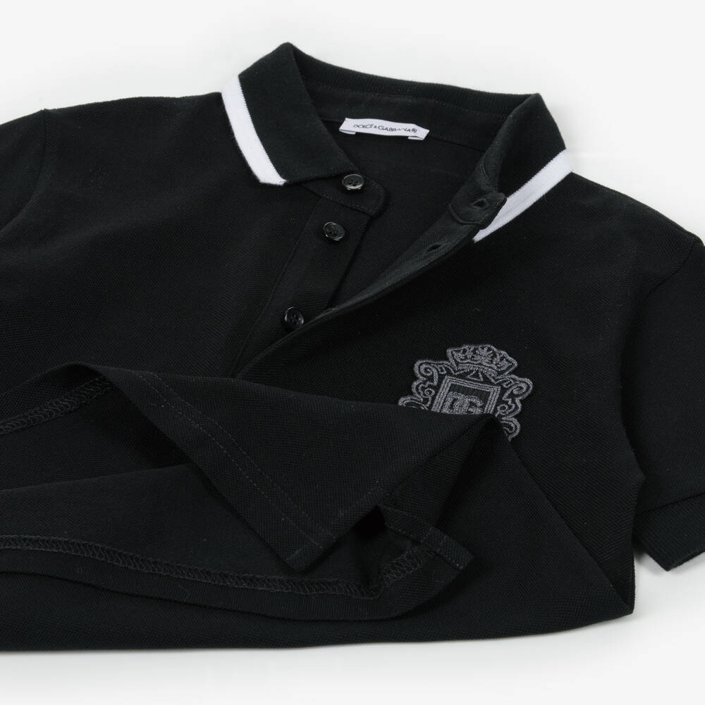 Dolce & Gabbana-Boys Black Piqué Polo Shirt with DG Heraldic Patch | Childrensalon
