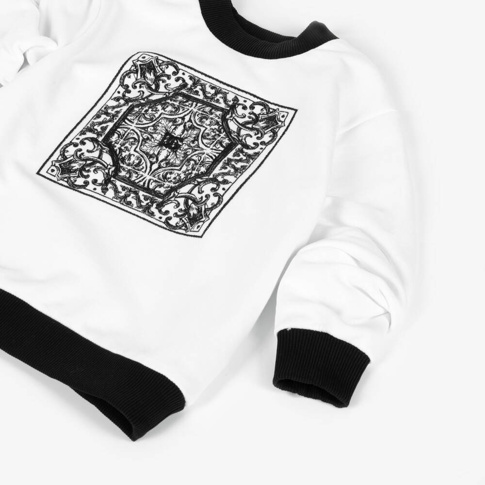 Dolce & Gabbana-Boys Black & White Majolica Embroidery Sweatshirt | Childrensalon