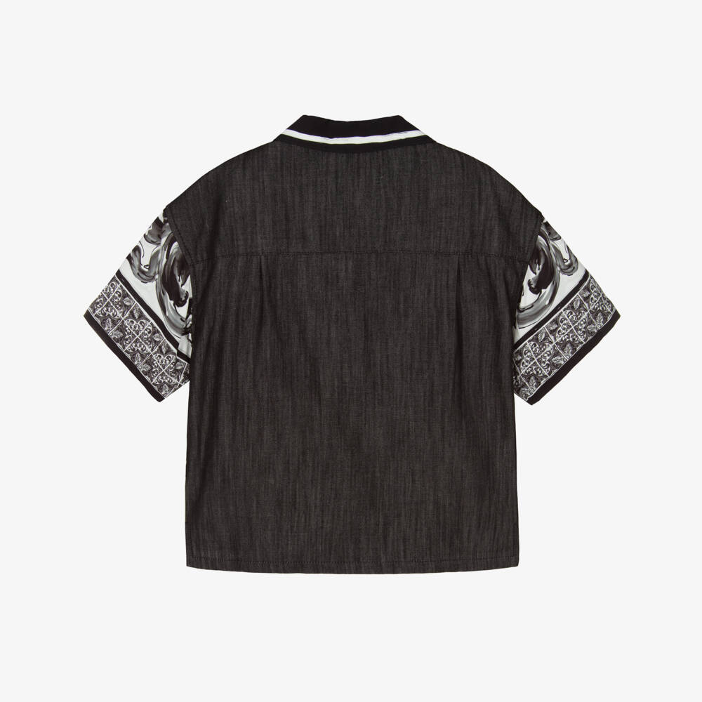 Dolce & Gabbana-Boys Black & White Majolica Print Chambray Shirt | Childrensalon