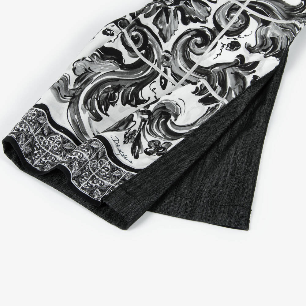 Dolce & Gabbana-Boys Black & White Majolica Print & Chambray Shorts | Childrensalon