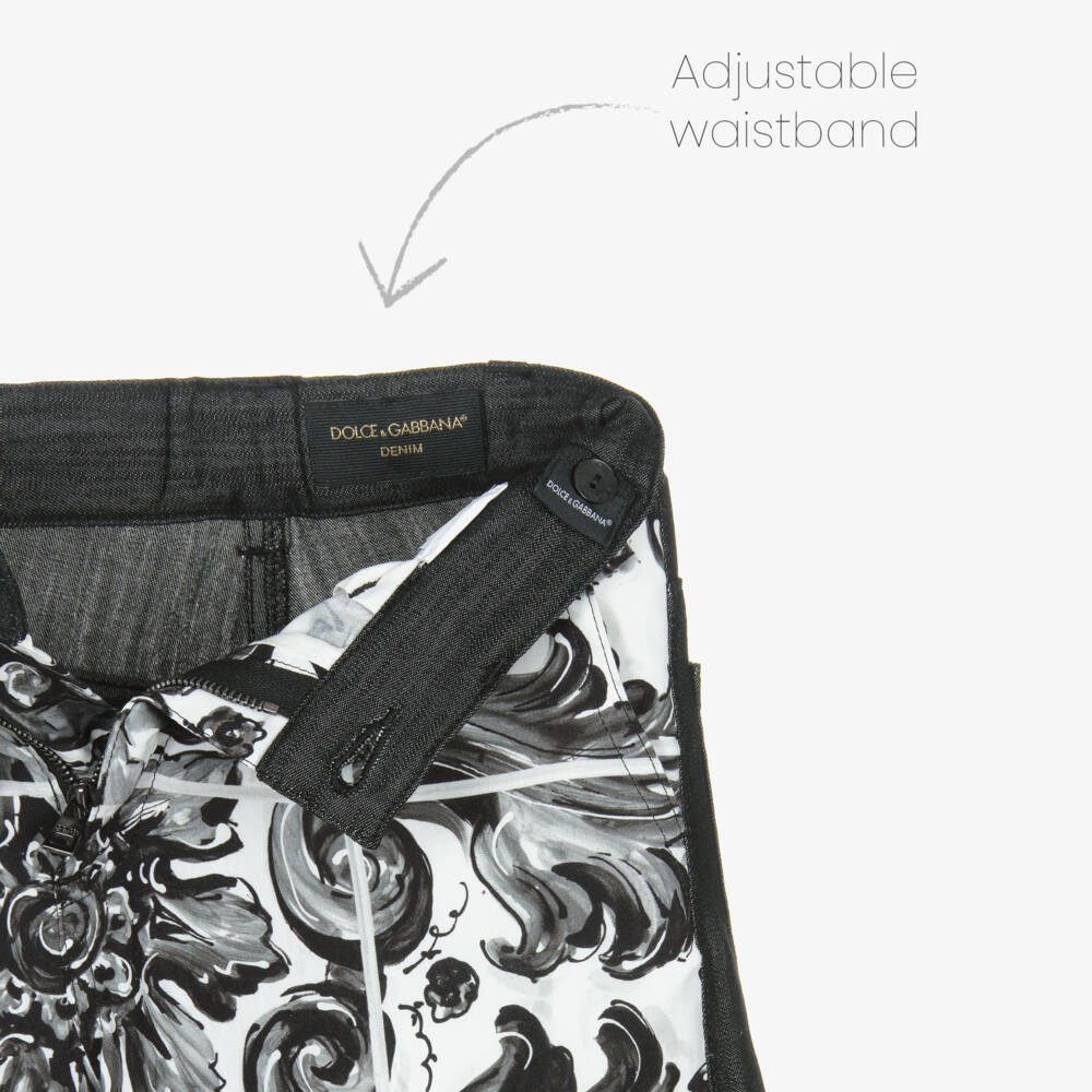 Dolce & Gabbana-Boys Black & White Majolica Print & Chambray Shorts | Childrensalon