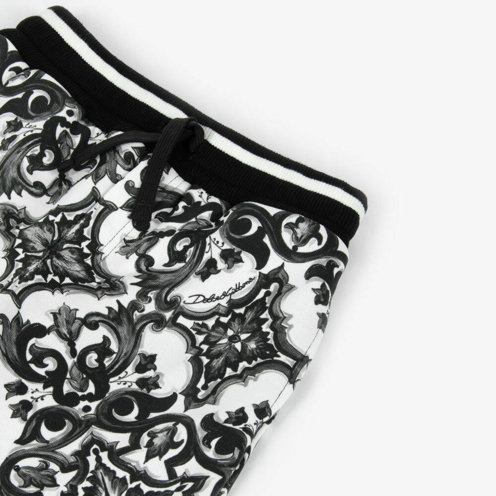 Dolce & Gabbana-Boys Black & White Majolica Print Cotton Shorts | Childrensalon