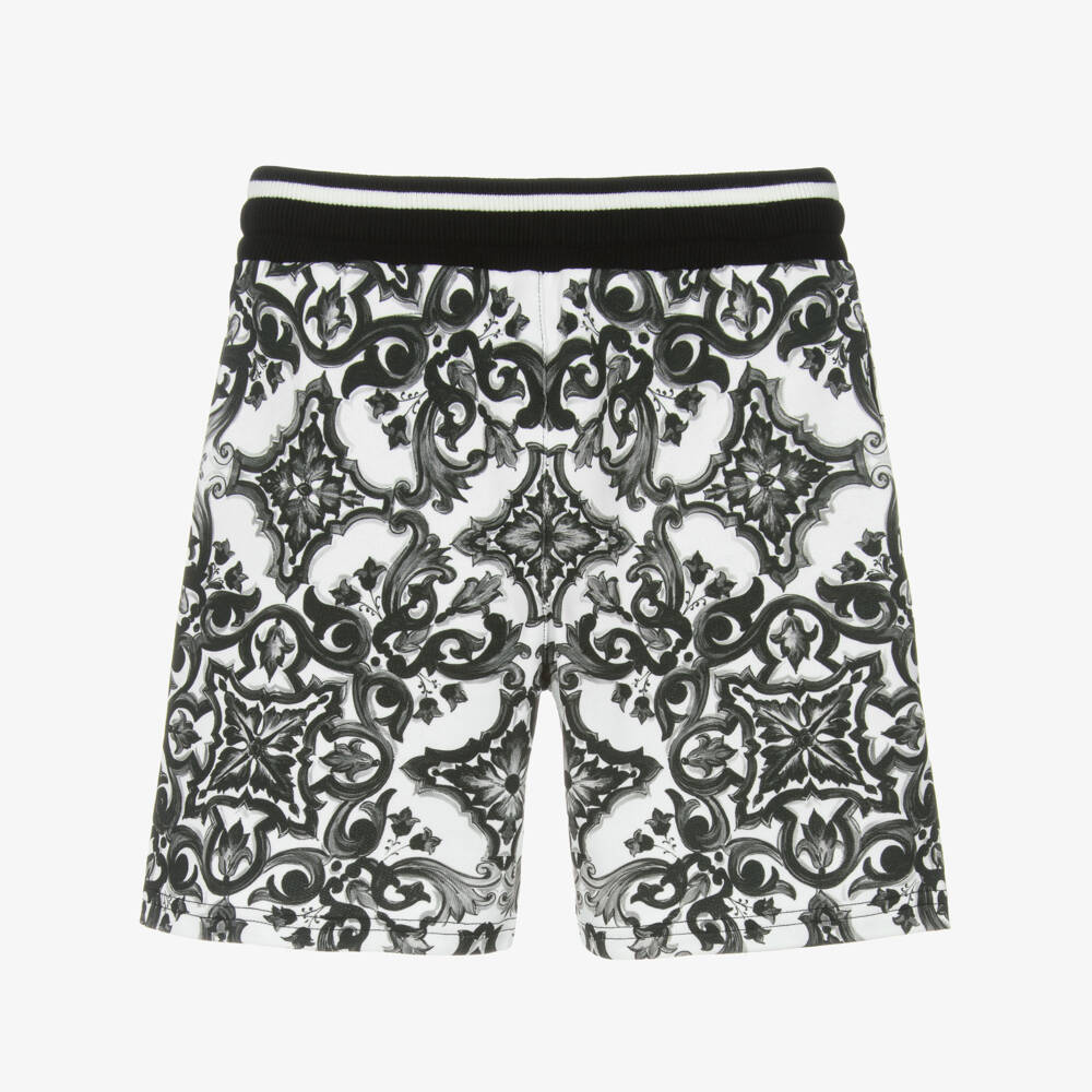 Dolce & Gabbana-Boys Black & White Majolica Print Cotton Shorts | Childrensalon