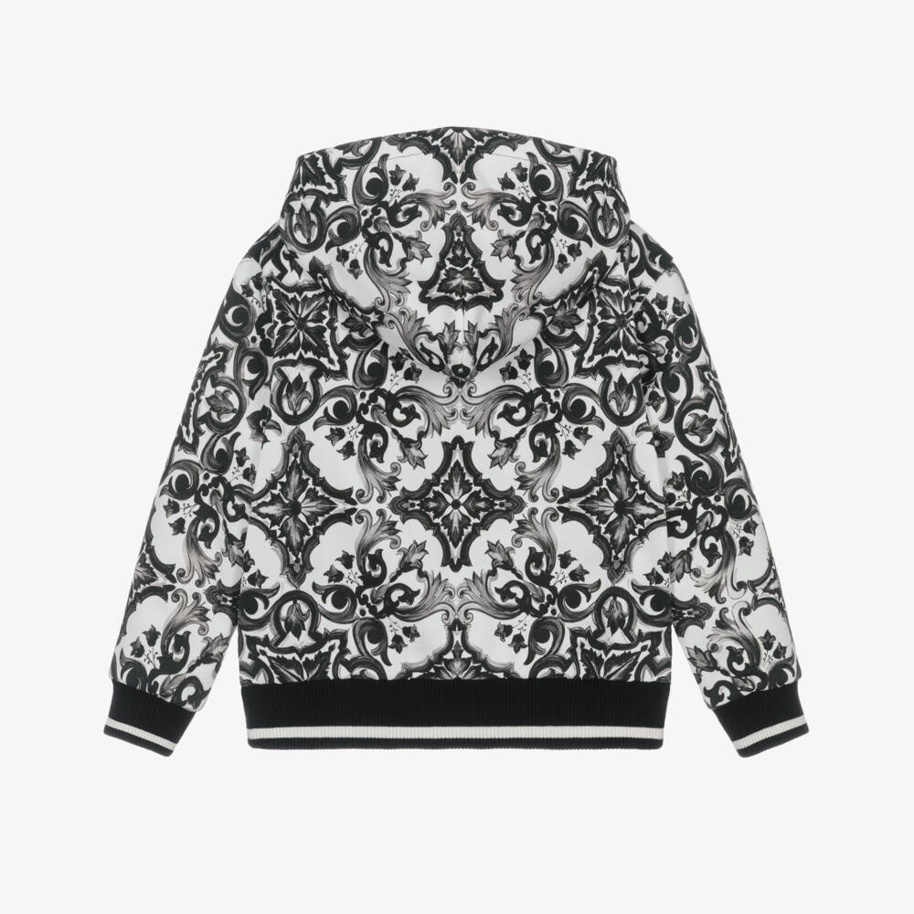 Dolce & Gabbana-Boys Black & White Majolica Print Cotton Zip-Up Top | Childrensalon