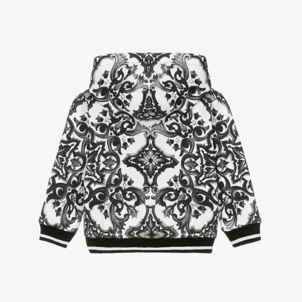Dolce & Gabbana-Boys Black & White Majolica Print Cotton Zip-Up Top | Childrensalon