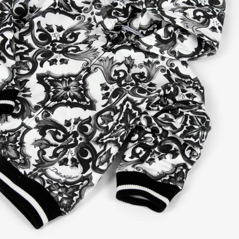 Dolce & Gabbana-Boys Black & White Majolica Print Cotton Zip-Up Top | Childrensalon