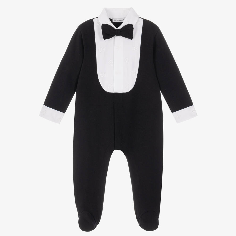Dolce & Gabbana-Boys Black & White Tuxedo Babygrow | Childrensalon