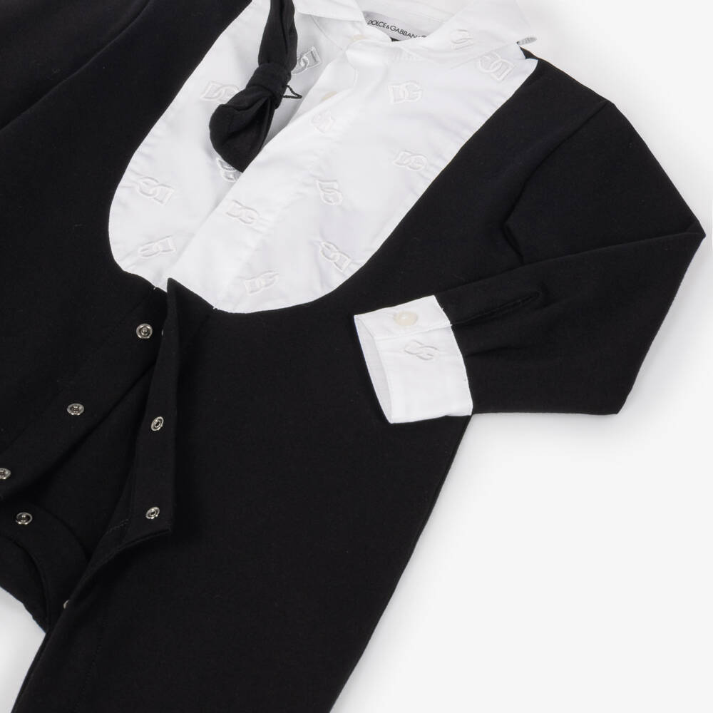 Dolce & Gabbana-Boys Black & White Tuxedo Babygrow | Childrensalon