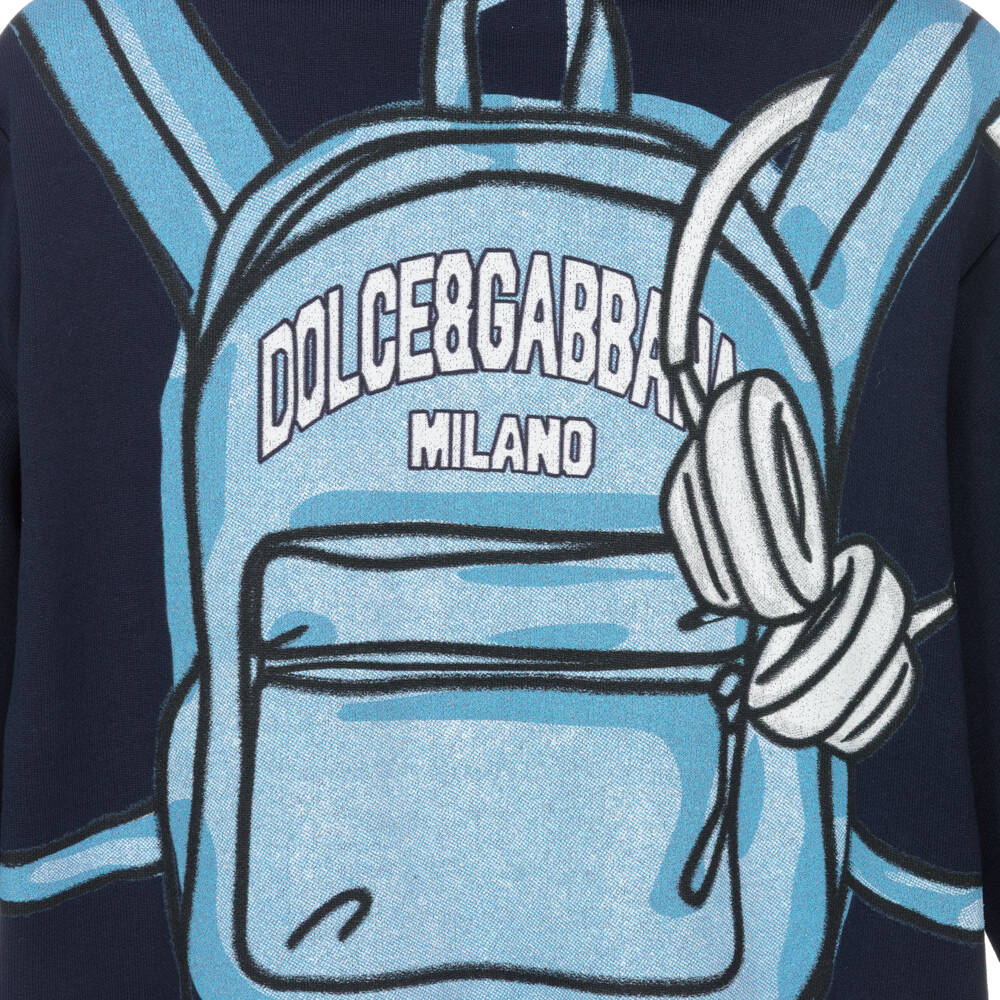 Dolce & Gabbana-Boys Blue Backpack Print Zip-Up Top | Childrensalon
