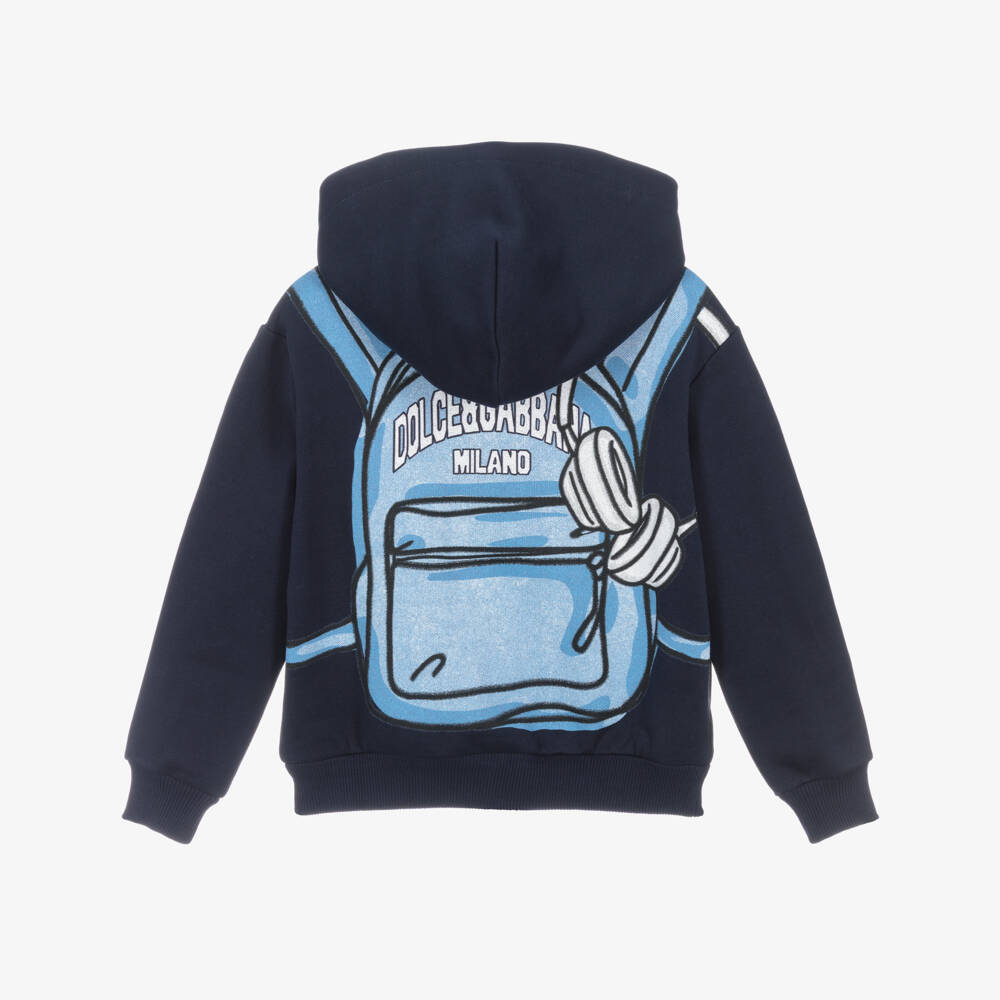 Dolce & Gabbana-Boys Blue Backpack Print Zip-Up Top | Childrensalon