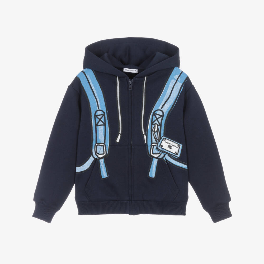 Dolce & Gabbana-Boys Blue Backpack Print Zip-Up Top | Childrensalon