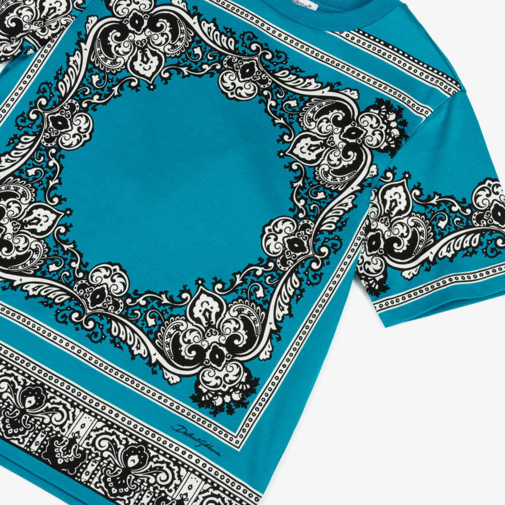 Dolce & Gabbana-Boys Blue Bandana Print T-Shirt | Childrensalon