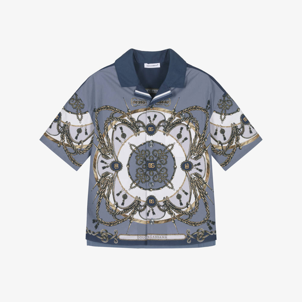 Dolce & Gabbana-Boys Blue Cargo Print Poplin Shirt | Childrensalon