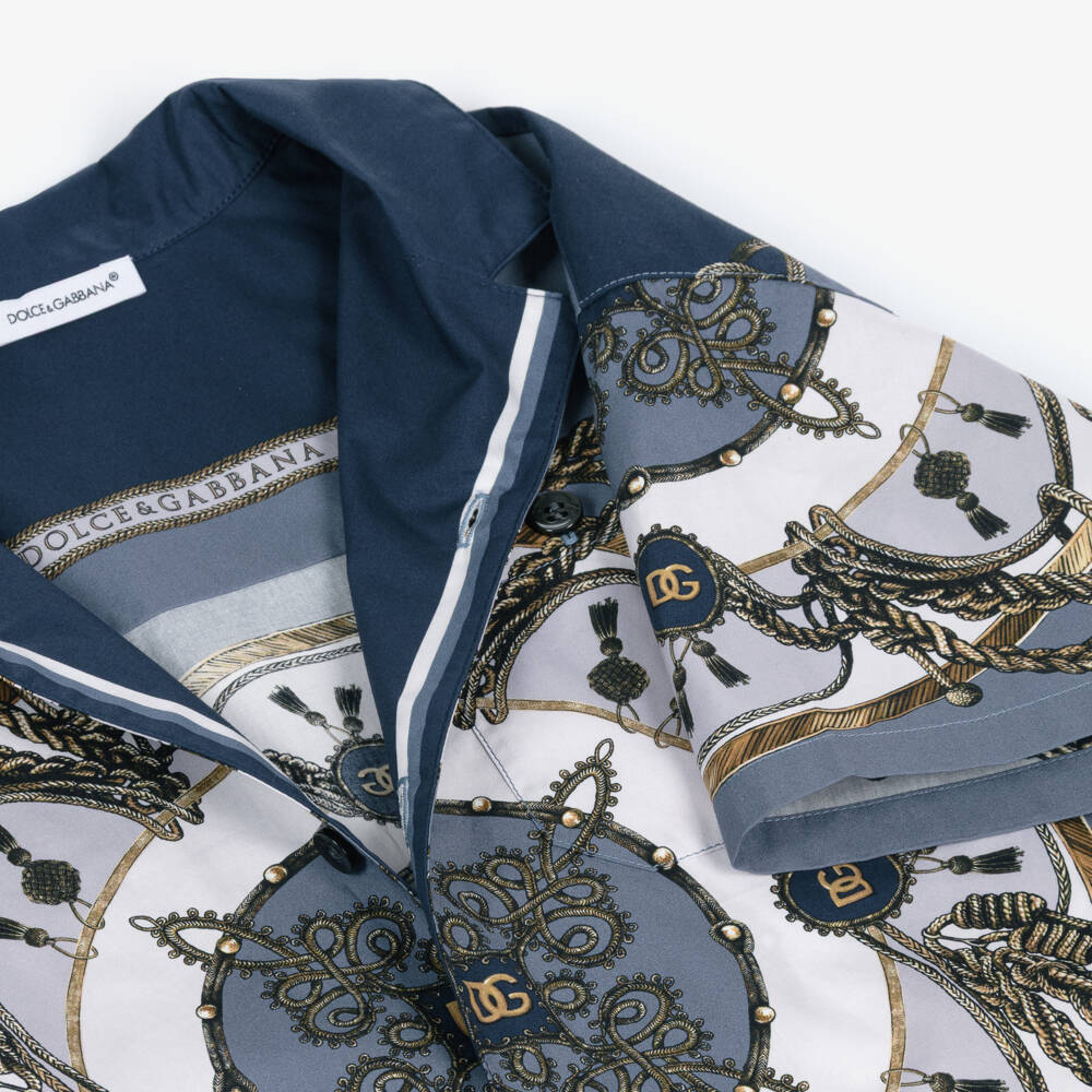 Dolce & Gabbana-Boys Blue Cargo Print Poplin Shirt | Childrensalon