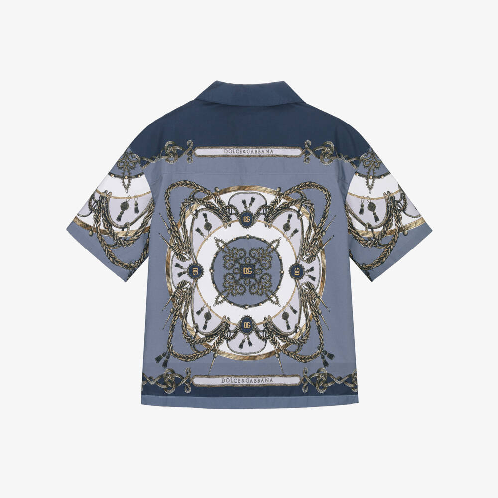 Dolce & Gabbana-Boys Blue Cargo Print Poplin Shirt | Childrensalon