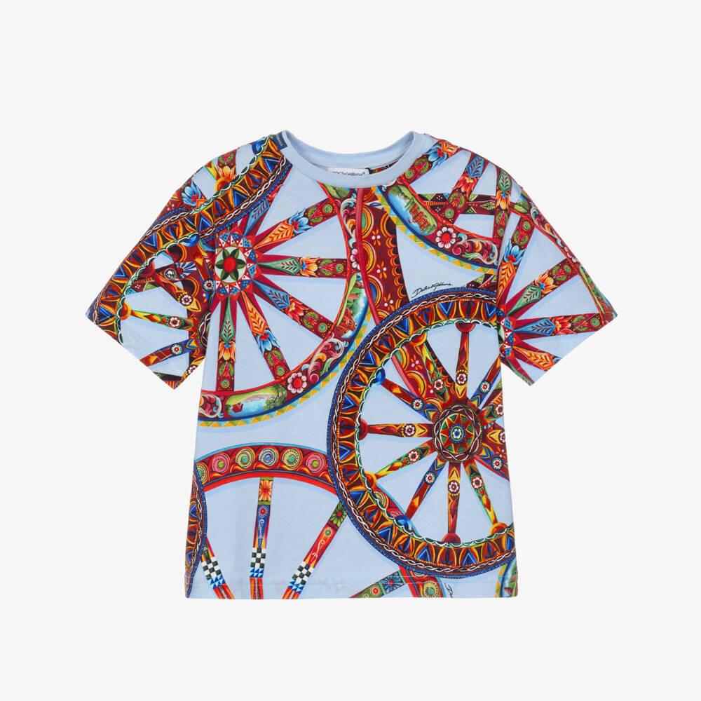 Dolce & Gabbana-Boys Blue Carretto Print T-Shirt | Childrensalon