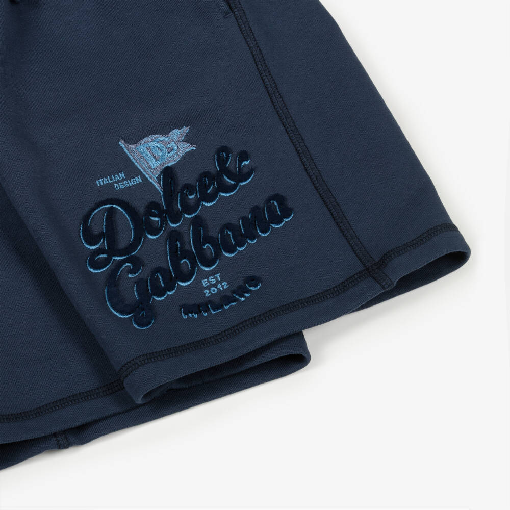 Dolce & Gabbana-Boys Blue Cotton Jersey Felted Logo Shorts | Childrensalon