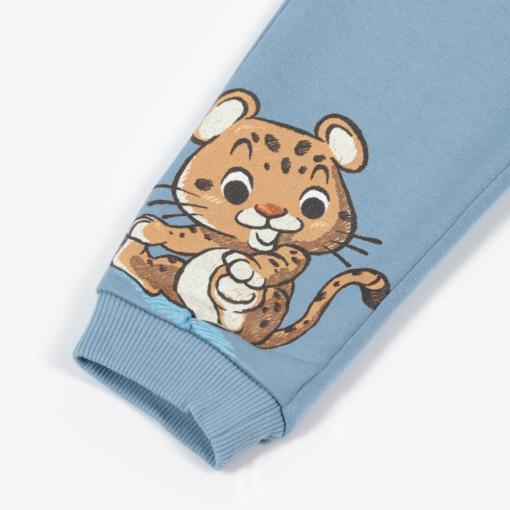 Dolce & Gabbana-Boys Blue Cotton Leopard Motif Joggers | Childrensalon