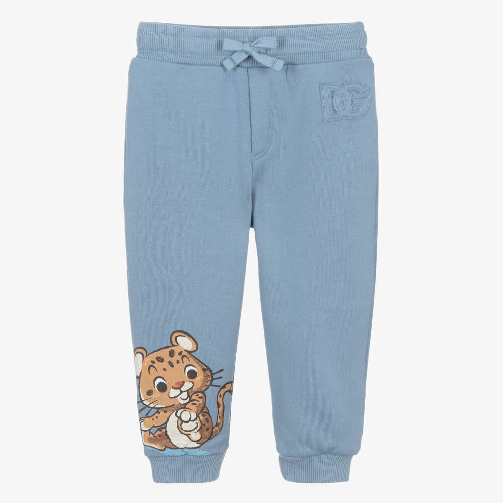Dolce & Gabbana-Boys Blue Cotton Leopard Motif Joggers | Childrensalon